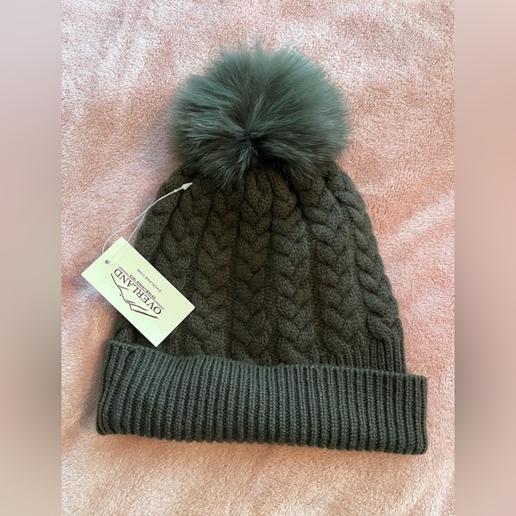 Overland Knit Cashmere Beanie Hat with Detachable Fox and Raccoon Fur Pom - Picture 4 of 4